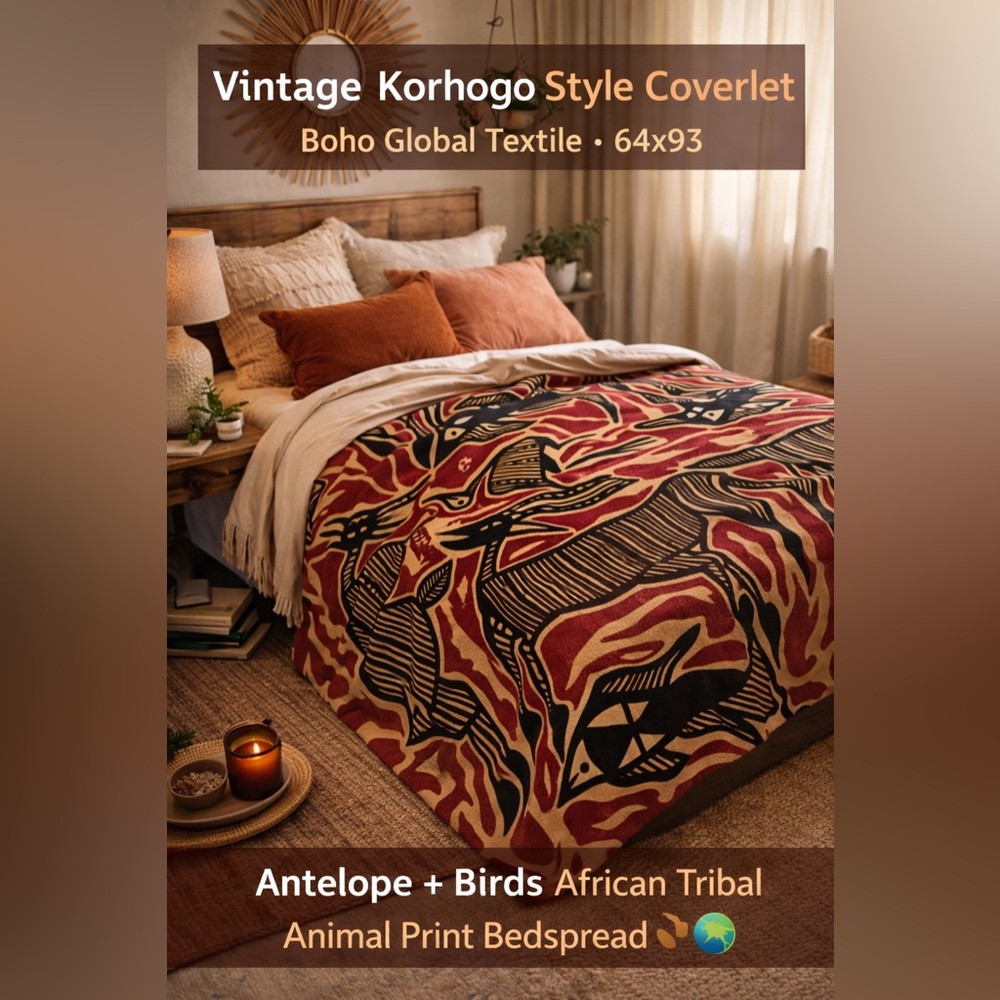 Korhogo Style Animal Print Coverlet / Bedspread – Ivory Coast Inspired Textile
